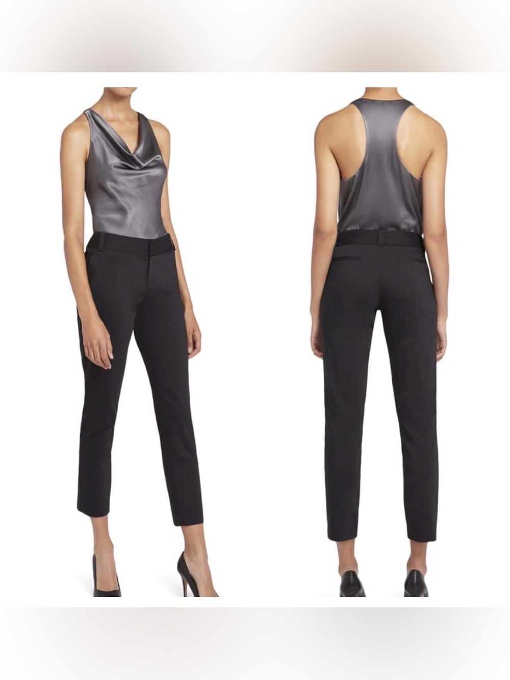 Alice + Olivia Stacey Slim Trouser Pants Black Tailored Straight Leg Size 2 Work